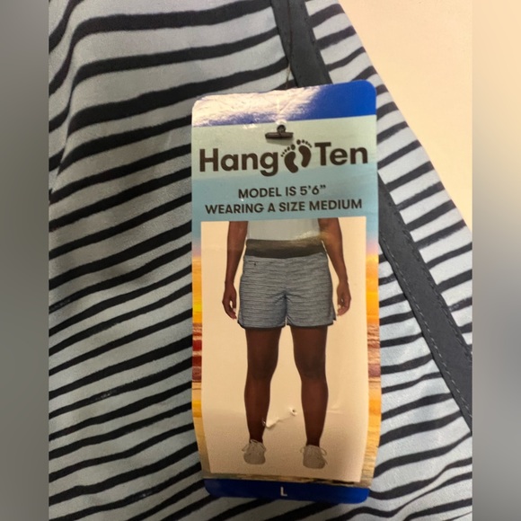 HANG TEN MENS SWIM TRUNKS. SIZE LARGE. 
LIGHT AND DARK BLUE STRIPES. - Picture 2 of 12